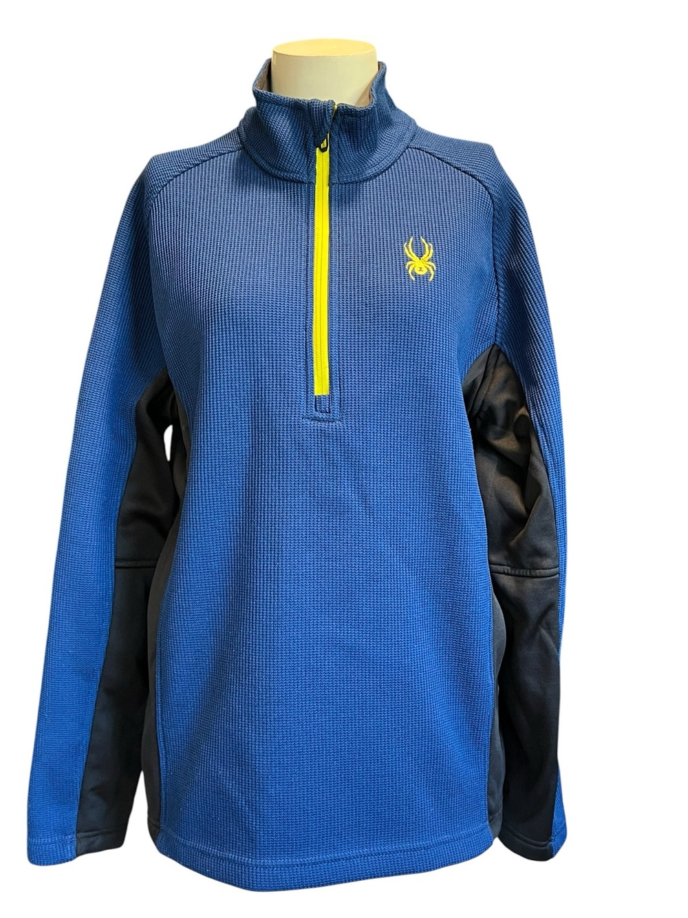 Spider Men's Half-Zip Performance Sweater in Blue with Yellow Accents